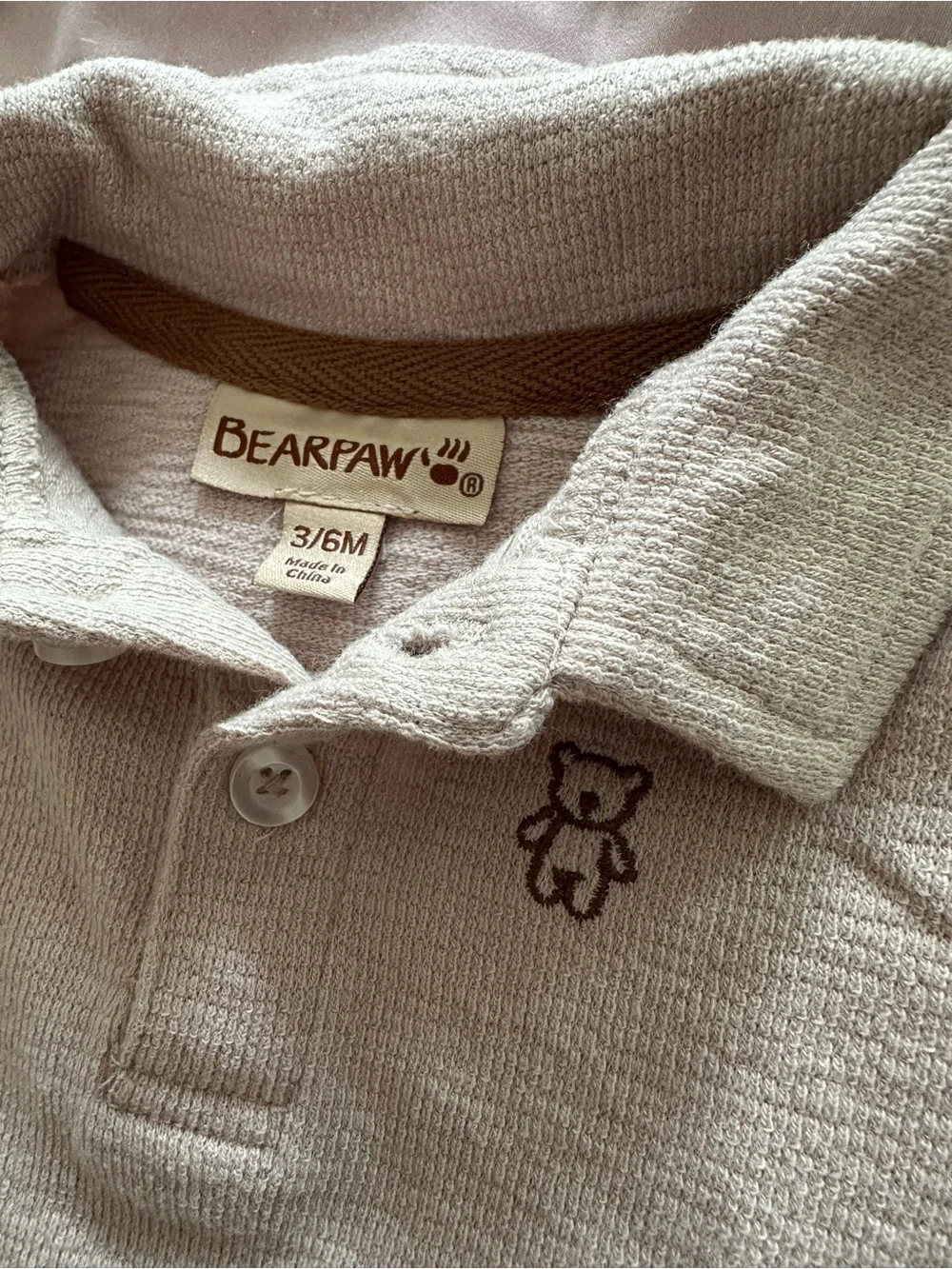 BearPaw Beige Baby Polo Collared Shirt with Embroidered Bear Baby Outfit